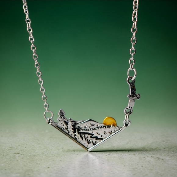 Jewelry - Mountain Sunrise Forest Silver Wandering Nature Chevron Pendant Gift Necklace